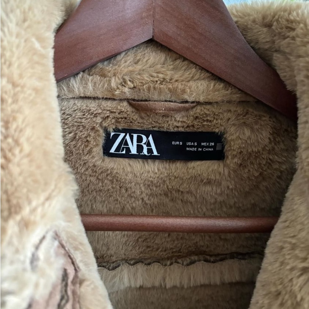 Zara Tan Shearling-Trim Button Jacket - Picture 9 of 9
